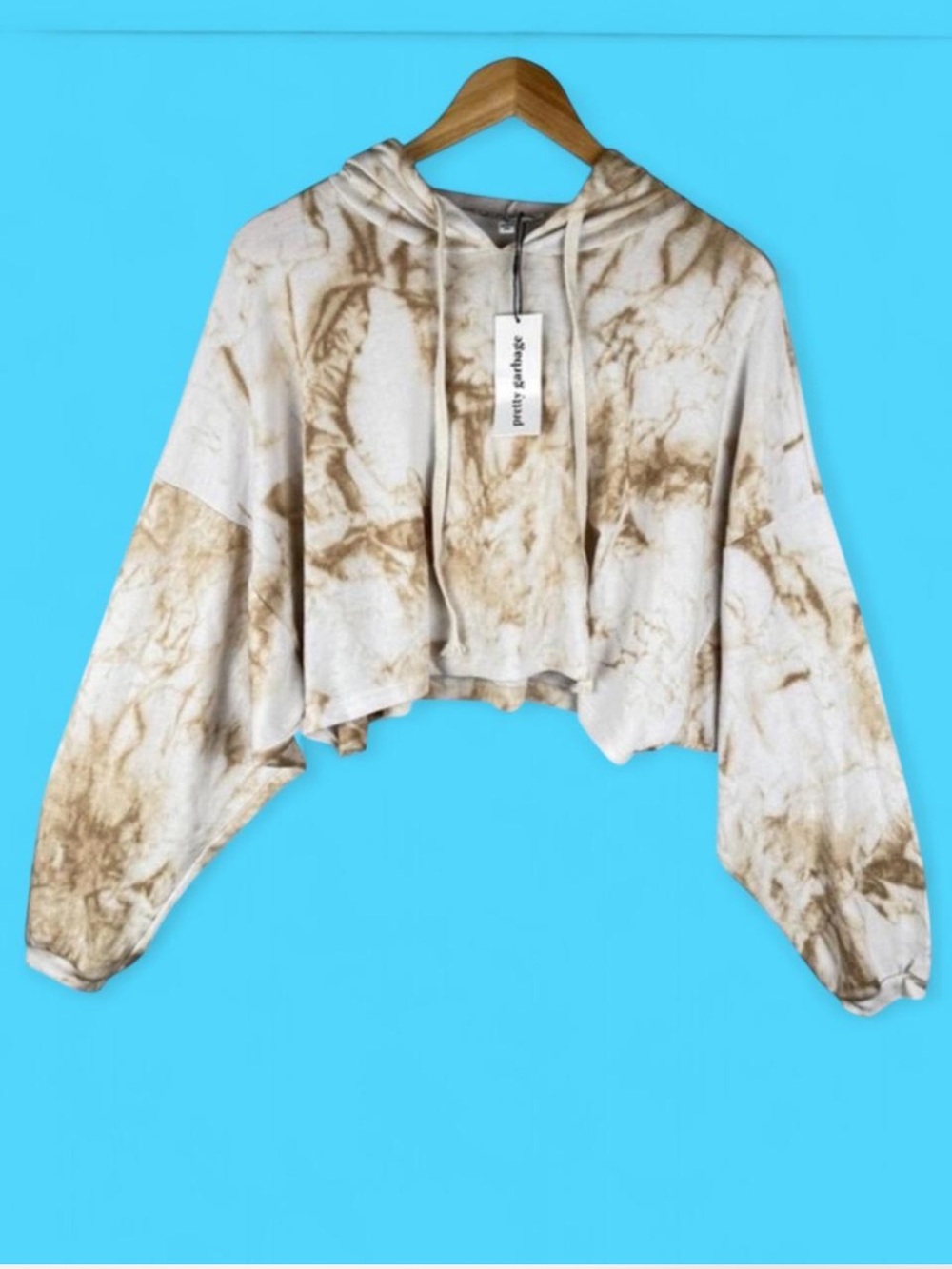 Pretty Garbage Tan Tie-Dye Indie Sleaze USA Made Cropped Hoodie